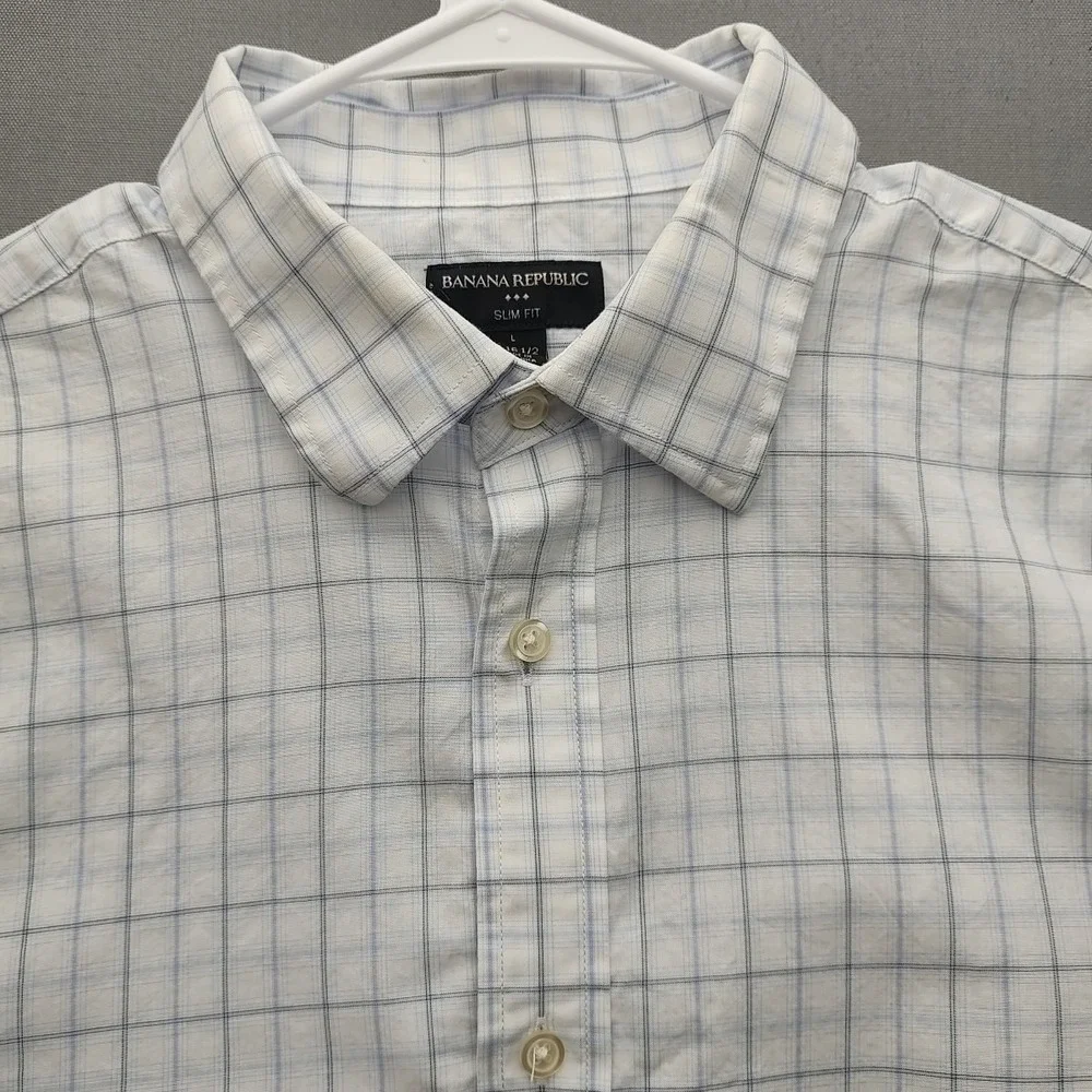 Banana Republic Shirt Mens Large Blue Striped Slim Fit Collared Button Down‎
